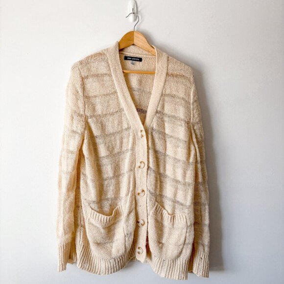 UO Urban Outfitters Alston Laddered Knit Cardigan Cream Size Small - Picture 4 of 8